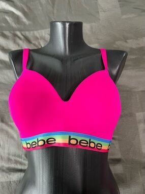 bebe Hot Pink Padded Bralette with Rainbow Logo Band